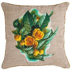 ПОДУШКА ДЕКОРАТИВНАЯ АКВАРЕЛЬ,КУВШИНКА,45Х45СМ,СЕРЫЙ+ЗОЛОТИСТЫЙ,100% ЛЁН, Santalino