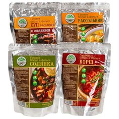 Готовое блюдо "4 супа: Борщ, Солянка, Рассольник, Фасолевый" (Кронидов) Коробка 4шт*300гр, 1,2кг