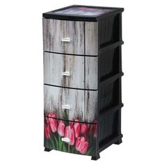 Комод "Декор" 4 ящика "Тюльпан" черный РОССПЛАСТ