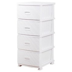 Комод "Декор" 4 ящика "Ротанг" белый РОССПЛАСТ