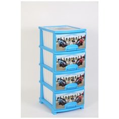 Комод "Декор" 4 ящика "Мотокросс" голубой/белый РОССПЛАСТ