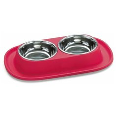 Миска двойная Lilli Pet для животных, на подставке, 31х20х3,5 см, красная