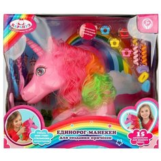 Голова-манекен единорог 25 см с цветной гривой и акс для волос Карапуз