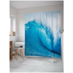 Штора (занавеска) для ванной JoyArty "Опасные волны" из ткани, 180х200 см с крючками