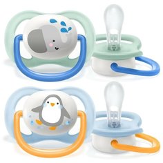Пустышка Philips ultra air Lime, Слон/Пингвин, 0-6 мес, 2 шт, для мальчиков