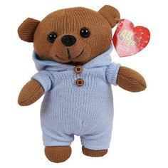 Мягкая игрушка ABtoys Мишка вязаный, в голубом комбинезончике, 22см
