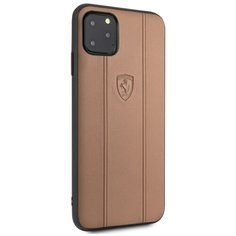 Чехол Ferrari для iPhone 11 Pro Max Stamped logo Embossed lines Hard Leather Camel