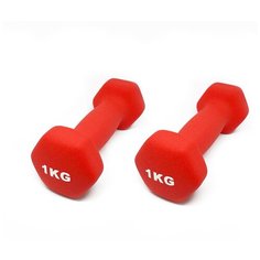 Гантели шестиугольные неопреновые (2х1 кг) 2 кг, красные Icon