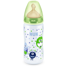 NUK First Choice Plus Бутылочка с соской из латекса - Монстрики, отверстие "М", размер 1, (300 мл)