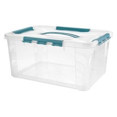 ЯЩИК ДЛЯ ХРАНЕНИЯ УНИВЕРСАЛЬНЫЙ С ЗАМКАМИ И РУЧКОЙ "GRAND BOX", 390х290х180ММ, 15,3Л (Голубой) Econova