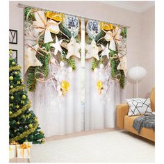 Фотошторы Сирень Новогодний декор на ленте 260 см белый/зеленый