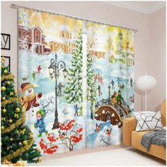 Фотошторы Зимние развлечения Цвет: Голубой Сирень