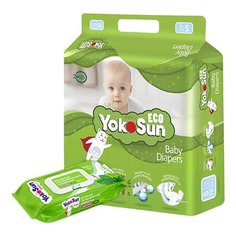 YokoSun подгузники Eco S (3-6 кг) 70 шт + салфетки влажные детские Eco 100 шт