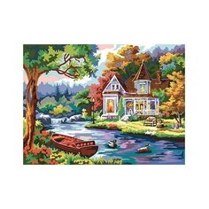 Рыжий кот Картина по номерам Домик у озера 30х40 см (Х-0396)