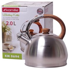Чайник 2 л из нержавеющей стали со свистком ручкой Kamille KM-0694N
