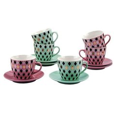 Чайный сервиз Коралл Ритм, 6 персон, 12 предм., розовый/зеленый