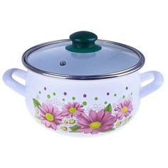 Кастрюля Интерос Розовые герберы, 5.7 л, белый с рисунком