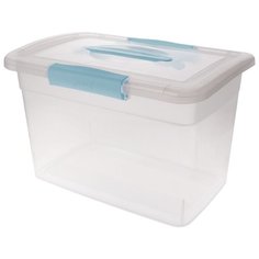 Ящик для хранения LBranQ aconic с защелками и ручкой 14 л 370х270х222 мм небесный прозрачный