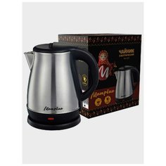 Чайник матрёна MA-123 электрический (1,8 л) стальной с зелёной ручкой