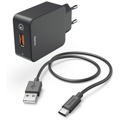 Сетевое зар.устр. Hama H-183230 3A PDQC универсальное кабель USB черный 00183230