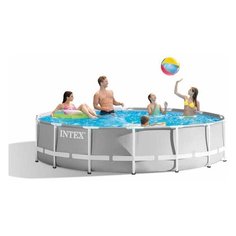 26726 Бассейн на опорах призм 457*122см (фильтр-насос 220в 1000gal., безопасн.лестница, настил, тен Intex