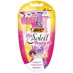 Бритва женская одноразовая, 3 лезвия, 4 летних цвета, Miss Soleil Beauty Kit, уп. 4 шт. + триммер BIC