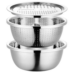 Набор Kamille 3 в 1 миска дуршлаг крышка с теркой KM-5125