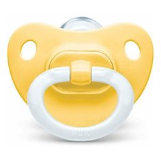 Пустышка NUK Fashion силикон 0+, с контейнером, желтый