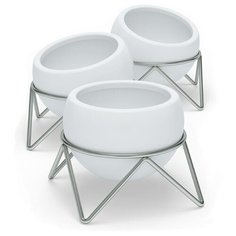 Набор из 3 горшков для растений на подставке Potsy белый-никель Umbra