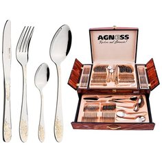 Набор столовых приборов Agness на 12 персон 72 пр.в деревянном чемодане 54*32*22 см (922-165)
