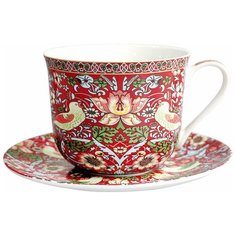 Чайная пара Коралл Jumbo Strawberry Thief, 370 мл, 2 предм., красный/желтый/зеленый