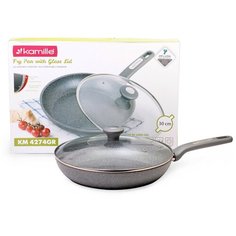 Сковорода 30 см с крышкой Kamille KM-4274GR (Ø30 см) из кованного алюминия с серым мраморным покрытием