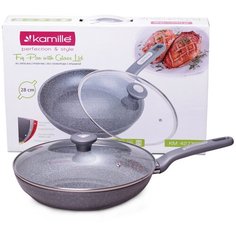 Сковорода 28 см с крышкой Kamille KM-4273GR (Ø28 см) из кованного алюминия с серым мраморным покрытием