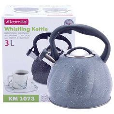 Чайник 3 л из нержавеющей стали со свистком Kamille KM-1073GR (серый мрамор)