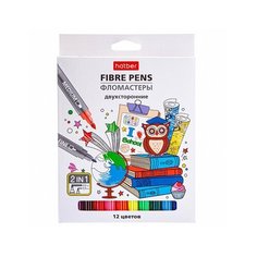 Фломастеры Hatber 12 цв. Двухсторонние DUO в карт.короб. с европодвесом 067072