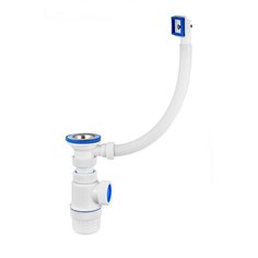 VIrPlast Сифон "Элит" с нержавеющей чашкой D70 мм и с переливом, 1 1/2"- D40