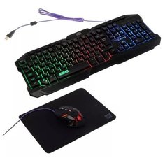 Игровой набор Qumo Mystic K58/M76,клавиатура проводная,104+10 клавиш,подсветка+мышь проводная,коврик