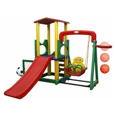 Детский игровой комплекс Happy Box JM-731B/D для дома и улицы: детская горка, баскетбольное кольцо с мячом, подвесные качели, футбольные ворота с мячом (производитель Южная Корея)