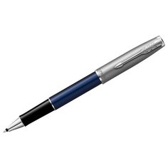 Ручки-роллеры подарочные Ручка-роллер Parker "Sonnet Sand Blasted Metal&Blue Lacquer" черная, 0,8мм, подар. уп.