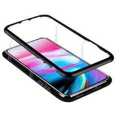 Металлический прямоугольный бампер на магнитах с транспарентными поликарбонатными накладкой и крышкой для Xiaomi Redmi Note 9 Pro черный 100gadgets