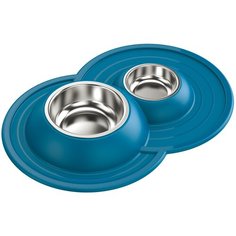 Миска двойная Lilli Pet для животных, на подставке, 49х33х6 см, синяя