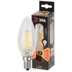 Лампы светодиодные свечи ЭРА F-LED B35-7W-827-E14 ЭРА (филамент, свеча, 7Вт, тепл, E14) (10/100/2800) Б0027942 ERA