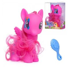 Пони с расческой 11,5*7 см, ЯРКО РОЗОВАЯ, в прозрачной коробочке Junfa F105-1