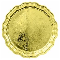 Поднос круглый с фигурным вырезом края без рисунка латунный Кольчугинский мельхиор