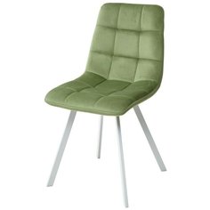 Стул CHILLI SQUARE / террариумный мох, белый металлический каркас, велюр / М-Сити для кухни, для гостиной / G108-27 / М-City