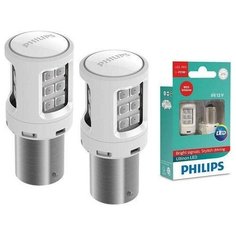 Лампа светодиод. 12V T25 6 диодов LED красная 6000К (P21W) набор 2шт (PHILIPS)
