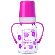 Бутылочка Canpol тритановая, с ручками, сил. соска, 3м+, 120 мл, арт. 11/821prz, цв. розовый