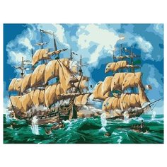 Раскраска по номерам на картоне "Морское сражение", формат А3 Рыжий кот