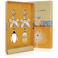 АргентА Набор детский вилка с ложкой из серебра с позолотой Девочка (2 шт.)