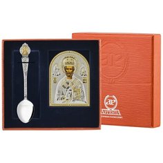 АргентА Набор крестильный из серебра Николай Чудотворец ложка и икона